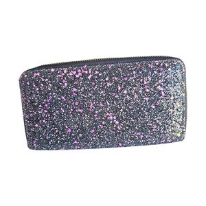 Glitter Zip-Around Wallet in Black with Pink Speckles NWOT